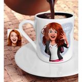 BK Kişiye Özel Barbie Bebek Karikatürlü Türk Kahvesi Fincanı-5 - Beyaz