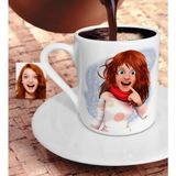 BK Kişiye Özel Barbie Bebek Karikatürlü Türk Kahvesi Fincanı-6 - Beyaz