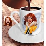 BK Kişiye Özel Barbie Bebek Karikatürlü Türk Kahvesi Fincanı-7 - Beyaz