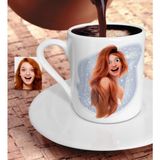 BK Kişiye Özel Barbie Bebek Karikatürlü Türk Kahvesi Fincanı-9 - Beyaz