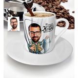 BK Kişiye Özel Bay Balıkçı Karikatür Türk Kahvesi Fincanı - 1 - Beyaz