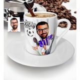BK Kişiye Özel Bay Futbolcu Sarı Lacivert Karikatür Türk Kahvesi Fincanı - 1 - Beyaz