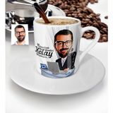 BK Kişiye Özel Bay Genel Müdür Karikatür Türk Kahvesi Fincanı - 1 - Beyaz