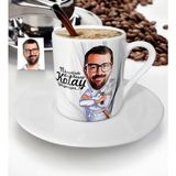 BK Kişiye Özel Bay Kasap Karikatür Türk Kahvesi Fincanı - 1 - Beyaz