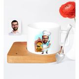 BK Kişiye Özel Bay Kebapçı Karikatür Ahşap Altlıklı Seramik Fincan - 1