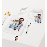 Bk Kişiye Özel Bay Kimya Öğretmeni Temalı Karikatürlü Beyaz Defter Kalem Kupa Seti - 2