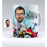 BK Kişiye Özel Bay Motorcu Karikatürlü Beyaz Kupa Bardak