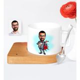 BK Kişiye Özel Bay Patron Karikatür Ahşap Altlıklı Seramik Fincan - 3
