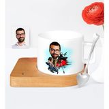 BK Kişiye Özel Bay Profesyonel Fotoğrafçı Karikatür Ahşap Altlıklı Seramik Fincan - 1