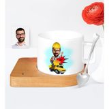 BK Kişiye Özel Bay Yol Mühendisi Karikatür Ahşap Altlıklı Seramik Fincan - 1