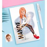 BK Kişiye Özel Bayan Karikatürlü Beyaz Defter ve Kalem Hediye Seti-39