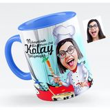 BK Kişiye Özel Bayan Master Chef Karikatürlü Mavi Kupa Bardak - 1