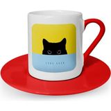BK Kişiye Özel Black Kitty Tasarımlı Kırmızı Türk Kahvesi Fincanı - 1