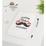 BK Kişiye Özel Canım Babam Tasarımlı 9X14CM Beyaz Defter ve Kalem Seti - Model 2