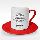 BK Kişiye Özel Damat Kahvesi Tasarımlı Kırmızı Türk Kahvesi Fincanı - 6