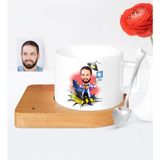 BK Kişiye Özel Diş Hekimi Karikatür Ahşap Altlıklı Seramik Fincan - 1