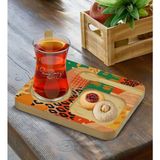 BK Kişiye Özel Doğal Ahşap Kaşıklı Sunum Tabağı ve Heybeli Çay Bardağı Hediye Seti - Model 1 - Renkli
