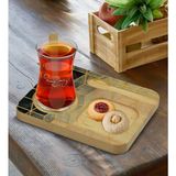 BK Kişiye Özel Doğal Ahşap Kaşıklı Sunum Tabağı ve Heybeli Çay Bardağı Hediye Seti - Model 17
