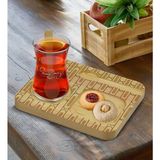 BK Kişiye Özel Doğal Ahşap Kaşıklı Sunum Tabağı ve Heybeli Çay Bardağı Hediye Seti - Model 8