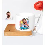 BK Kişiye Özel Doktor Karikatür Ahşap Altlıklı Seramik Fincan - 1