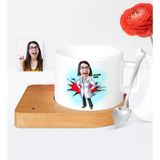 BK Kişiye Özel Doktor Karikatür Ahşap Altlıklı Seramik Fincan - 2