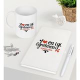 Bk Kişiye Özel En Iyi Öğretmen Beyaz Defter Kalem Kupa Seti-6