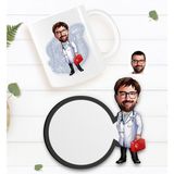 BK Kişiye Özel Erkek Acil Tıp Teknisyeni Karikatürlü Beyaz Kupa ve Ahşap Bardak Altlığı