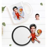 BK Kişiye Özel Erkek Basketbolcu Karikatürlü Beyaz Kupa ve Ahşap Bardak Altlığı Hediye Seti-1