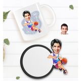 BK Kişiye Özel Erkek Basketbolcu Karikatürlü Beyaz Kupa ve Ahşap Bardak Altlığı Hediye Seti-2