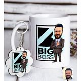 Bk Kişiye Özel Erkek Big Boss Karikatürlü Beyaz Kupa Ve Anahtarlık Hediye Seti-1
