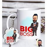 BK Kişiye Özel Erkek Big Boss Karikatürlü Beyaz Kupa ve Anahtarlık Hediye Seti-2