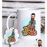 BK Kişiye Özel Erkek Big Boss Karikatürlü Beyaz Kupa ve Anahtarlık Hediye Seti-3
