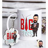 Bk Kişiye Özel Erkek Big Boss Karikatürlü Beyaz Kupa Ve Anahtarlık Hediye Seti-4
