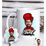 BK Kişiye Özel Erkek Chef Karikatürlü Beyaz Kupa ve Anahtarlık Hediye Seti-10