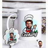 Bk Kişiye Özel Erkek Chef Karikatürlü Beyaz Kupa Ve Anahtarlık Hediye Seti-14