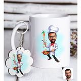 Bk Kişiye Özel Erkek Chef Karikatürlü Beyaz Kupa Ve Anahtarlık Hediye Seti-1