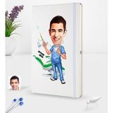 BK Kişiye Özel Erkek Diş Hekimi Karikatürlü Beyaz Termo Deri Defter 16X24CM Model 4