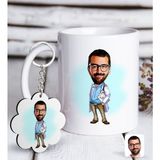 BK Kişiye Özel Erkek Doktor Karikatürlü Beyaz Kupa ve Anahtarlık Hediye Seti-8