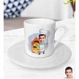 BK Kişiye Özel Erkek Fırın Ustası Karikatürlü Türk Kahvesi Fincanı-1 - Beyaz
