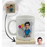 BK Kişiye Özel Erkek Karikatürlü Beyaz Kupa Bardak ve Ahşap Bardak Altlığı Hediye Seti - Model 1