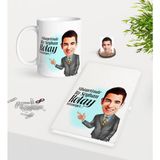BK Kişiye Özel Erkek Kolay Yetişmiyor Karikatürlü Beyaz Defter ve Kupa