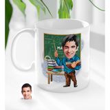 Bk Kişiye Özel Erkek Matematik Öğretmeni Karikatürlü Beyaz Kupa Bardak-2
