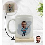 BK Kişiye Özel Erkek Öğretmen Karikatürlü Beyaz Kupa Bardak ve Ahşap Bardak Altlığı Hediye Seti - Model 2