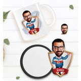 BK Kişiye Özel Erkek Öğretmen Karikatürlü Beyaz Kupa ve Ahşap Bardak Altlığı Hediye Seti-2