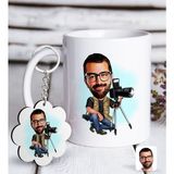 BK Kişiye Özel Erkek Profesyonel Fotoğrafçı Karikatürlü 1 Beyaz Kupa