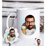 BK Kişiye Özel Erkek Şerefe Karikatürlü Beyaz Kupa ve Anahtarlık Hediye Seti