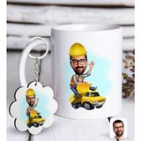 BK Kişiye Özel Erkek Yol Mühendisi Karikatürlü Beyaz Kupa ve Anahtarlık Hediye Seti-1