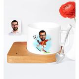 BK Kişiye Özel Futbol Sarı Kırmızı Karikatür Ahşap Altlıklı Seramik Fincan - 1