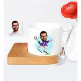 BK Kişiye Özel Futbol Sarı Lacivert Karikatür Ahşap Altlıklı Seramik Fincan - 1