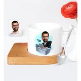BK Kişiye Özel Genel Müdür Karikatür Ahşap Altlıklı Seramik Fincan - 2